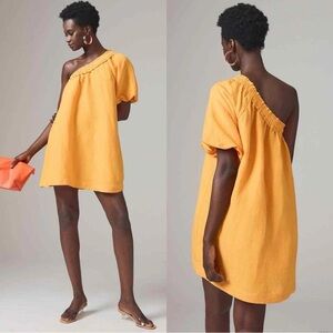 NWT Anthropologie Mini Dress One
Shoulder Summer Coverup Yellow Mango Size L